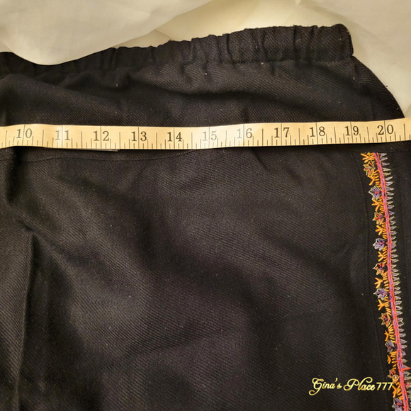 STEENA Womens Indian Embroidery Accents Drawstring Waist Black Maxi Skirt Size L - Picture 5 of 11
